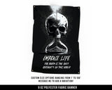 Embrace Life Cloth Banner - Home Gym Decor - Large Wall Art Quote - Motivational Sign Flag - Skull