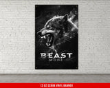 a black and white poster of a wolf with its mouth open