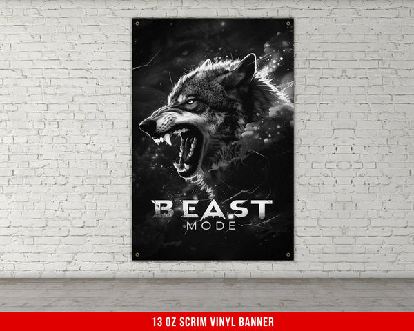 a black and white poster of a wolf with its mouth open