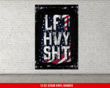 a picture of a brick wall with a red, white and blue sign