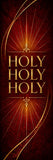 a large, golden text that reads "HOLY" against a dark red background with a radiant, sunburst-like design.