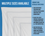 a set of four white bed sheets on a blue background
