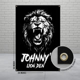 Johnny's Lion Den Wall Art, Fierce Lion Poster, Black and White Animal Print, Roaring Lion Decoration, Metal Grommets Banner