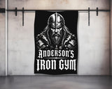 Viking warrior graphic with "Anderson's Iron Gym" text on a black banner.