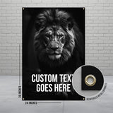 Custom Text Lion Banner, Black and White Lion Poster, Personalized Lion Wall Art, Large Animal Print, Home Decor, Gift Idea