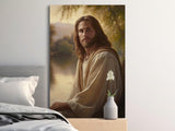 Jesus Christ Portrait, Religious Wall Art, Spiritual Home Decor, Peaceful Lake Scene, Christian Gift, Inspirational Print, Faith Based Art