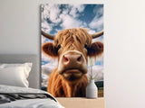 Highland Cow Wall Art, Shaggy Farm Animal Print, Cute Cattle Decor, Rustic Farmhouse Canvas, Digital Download, Brown Cow Portrait