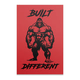 Muscular gorilla with text "BUILT DIFFERENT" on red background.