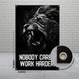 Motivational Lion Poster, Nobody Cares Work Harder, Inspirational Wall Art, Gym Decor, Office Motivation, Workout Room Banner