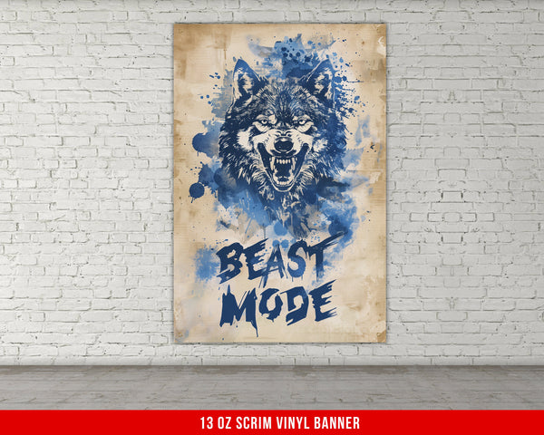 a picture of a wolf on a brick wall