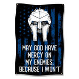 May God Have Mercy on My Enemies Wall Art, Patriotic Spartan Helmet Banner, Gym Decor, Inspirational Fitness Poster