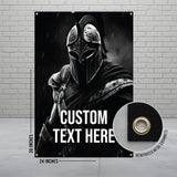 Personalized warrior wall art, custom text canvas print, medieval knight artwork, unique gift, black and white home decor