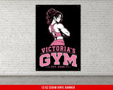 Victoria's Gym banner with woman in workout clothes.