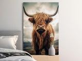 Majestic Highland Cow Wall Art, Shaggy Scottish Coo Print, Rustic Farmhouse Decor, Brown Bull Animal Lover Gift, Large Format