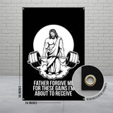 Bodybuilder Jesus Banner, Fitness Motivation Gym Banner, Father Forgive Me For These Gains Poster, Workout Wall Art, Funny Gym Decor