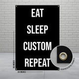 Eat Sleep Custom Repeat Banner, Dorm Room Wall Art, Motivational Poster, College Decor, Funny Inspirational Sign, Bedroom Decoration