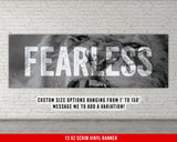 Fearless Lion Banner - Home Gym Decor - Large Motivational Quote Wall Art - Weightlifting - Sports Inspiration