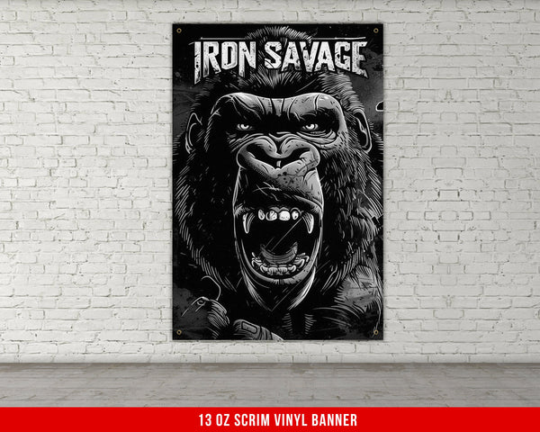 a black and white picture of a gorilla on a brick wall