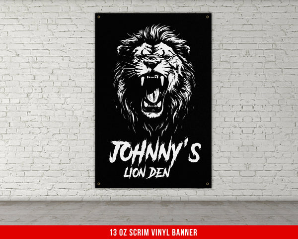 Lion Den - Your Name Custom Banner - Large Quote Wall Art - Home Gym Decor - Inspirational Motivational - Custom Vinyl Banner