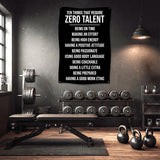Black banner with "Ten Things That Require Zero Talent" and a list of qualities.