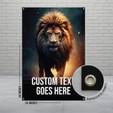 Lion Poster 36x24, Custom Text Wall Art, Reinforced Metal Grommets, Vivid Animal Print, Roaring Lion Decor, Personalized Banner