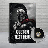 Custom Spartan Warrior Banner, Wall Art Decoration, Warrior Helmet Poster, Customizable Text Display, Personalized Gift Idea
