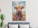 Highland Cow Art, Floral Farmhouse Decor, Rustic Scottish Coo Painting, Wildflower Mountain Canvas, Boho Animal Art, all products