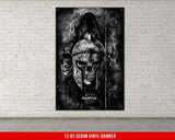 a black and white picture of a skull wearing a helmet