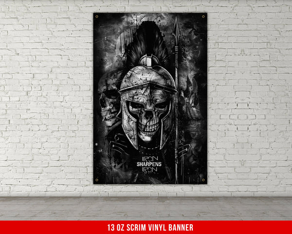 a black and white picture of a skull wearing a helmet