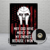 Spartan Helmet Poster, May God Have Mercy on My Enemies Print, Inspirational Quote Wall Art, Warrior Motivation Decor, 24x36 Inches
