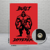 Gorilla flexing on red background with "BUILT DIFFERENT" text.