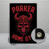 Skull Viking Banner, Home Gym Decor, Inspirational Wall Hanging, Workout Motivation Sign, Red and Black Viking Poster Decor
