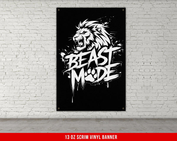 a black and white picture of a lion on a brick wall