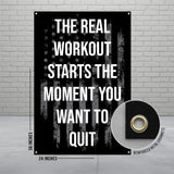 Motivational Workout Poster, Gym Wall Decor, Fitness Inspiration Banner, Black and White Flag Design, Workout Quote, 24x36 Inches