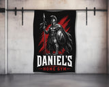 Spartan warrior graphic with "Daniel's Home Gym" text on a black towel.