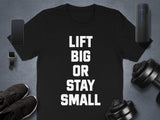 Lift Big or Stay Small Shirt, Gym Motivation Tee, Workout Fitness Apparel, Bodybuilding Quote T-Shirt, Exercise Enthusiast Gear