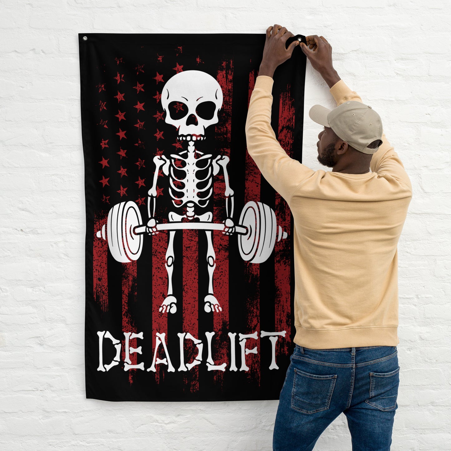 Skeleton Deadlift USA Red Gym Flag