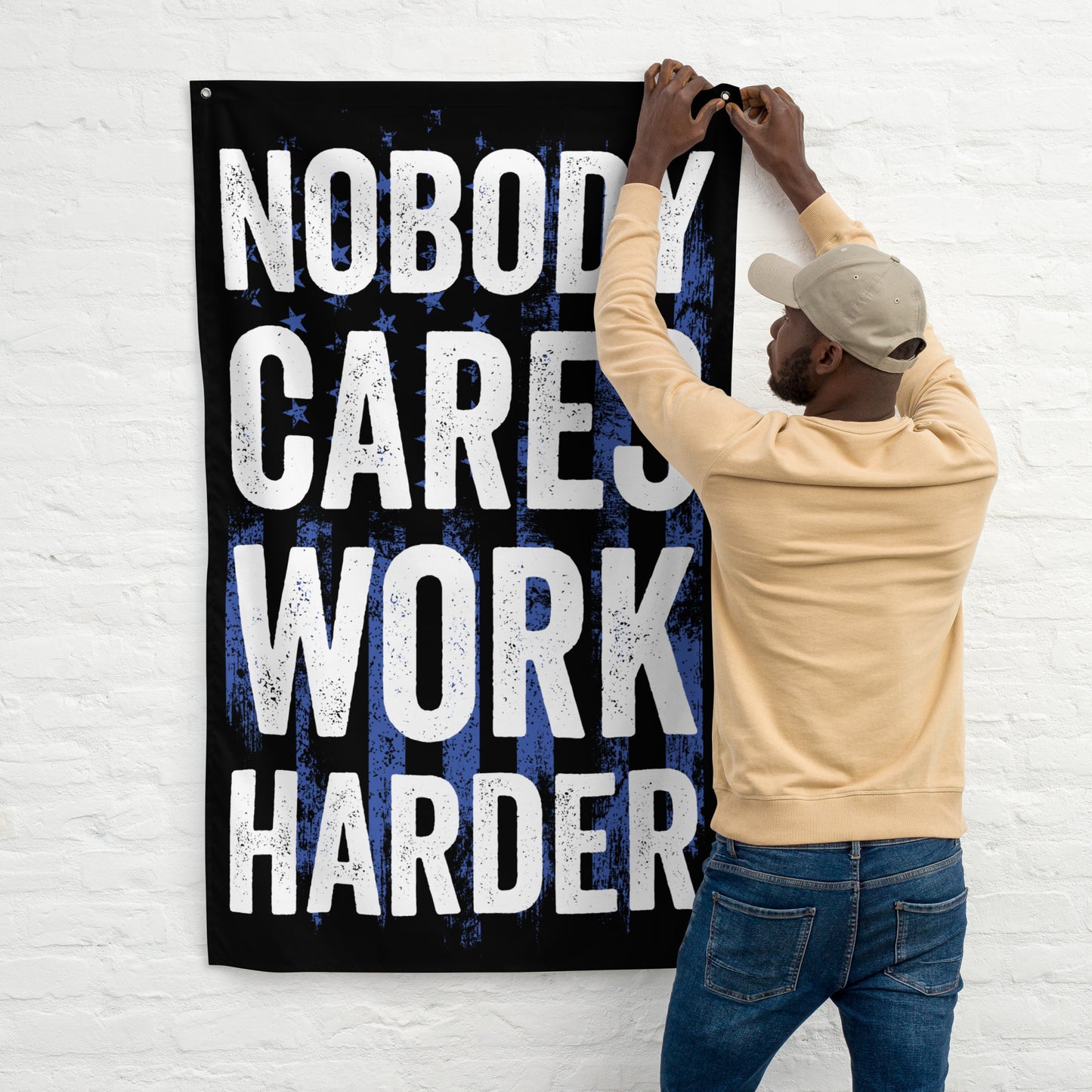 Nobody Cares Work Harder USA Blue Gym Flag