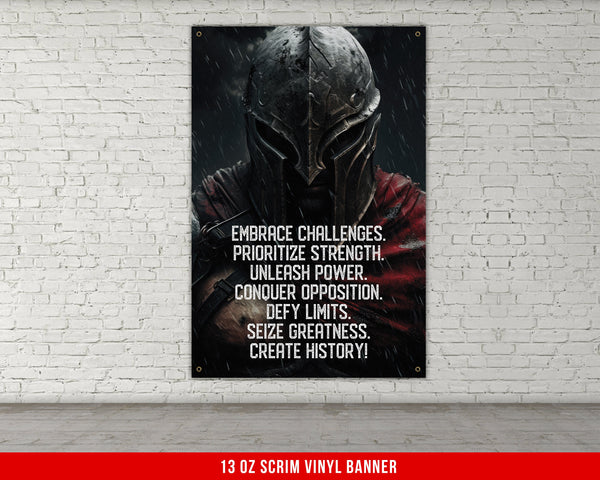 Embrace Challenges Home Gym Banner - Inspiration - Weightlifting Decor - Motivation - Gym Gift - Gym Sign - Custom Text - Spartan V1