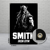 Viking Warrior Iron Gym Banner, Motivational Wall Decor for Home Gym, Personalized Fitness Poster for Workout Room, 24x36 Inches