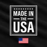 a bold statement "MADE IN THE USA" in large white letters, with a smaller American flag in the bottom right corner.