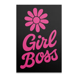 Pink flower and "Girl Boss" text on a black background.