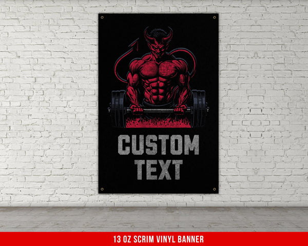 a picture of a man with a barbell on a brick wall