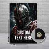 Custom Text Banner, Warrior Helmet Art, Personalized Outdoor Signage, Customizable Party Decor, Durable Vinyl Banner