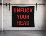 Unfuck Your Head | Custom Gym Tapestry | Home Gym Flag Decor | Large Quote Wall Art | Motivational Inspirational | Banner