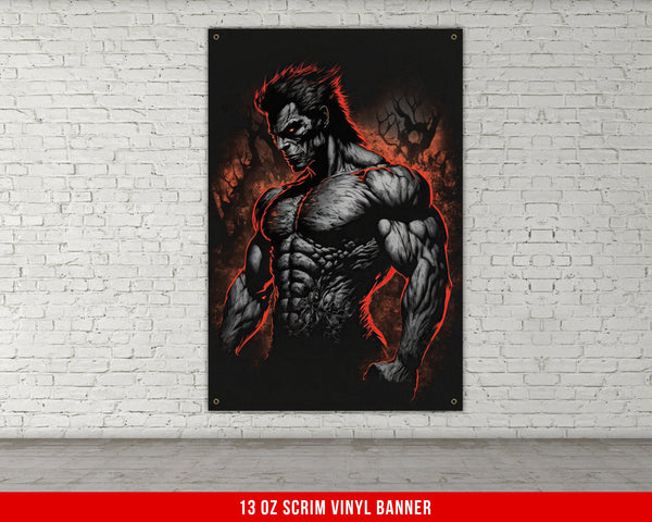 Werewolf Muscles Banner - Home Gym Decor - Large Motivational Wall Art - Weightlifting - Fitness Inspiration - V2