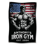 Bodybuilder Poster with American Flag, Motivational Gym Decor, Fitness Wall Art, Vintage Style Home Gym Banner
