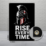 Inspirational Spartan Helmet Wall Art, Rise Every Time Motivational Banner, American Flag Spartan Poster, 24x36 Inch Decor