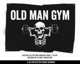Old Man Gym Cloth Banner - Home Gym Decor - Large Wall Art Quote - Motivational Fitness Sign Flag - Skull
