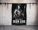 Spartan warrior with shield and spear, "Mason's Iron Gym Since 2026".